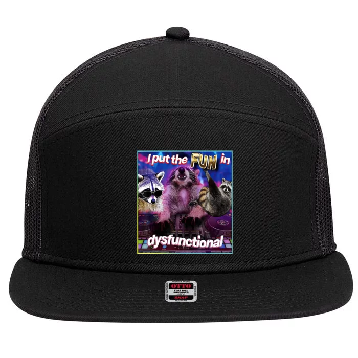 I Put The Sun Dysfunctional Racoon Meme 7 Panel Mesh Trucker Snapback Hat