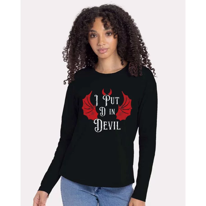 I Put The D In Devil Funny Halloween Matching Couple Womens Cotton Relaxed Long Sleeve T-Shirt