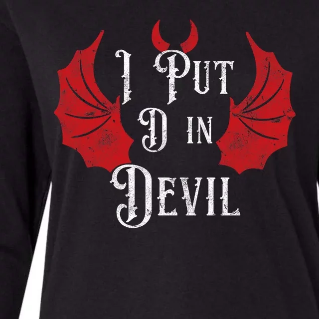 I Put The D In Devil Funny Halloween Matching Couple Womens Cotton Relaxed Long Sleeve T-Shirt