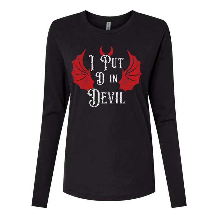 I Put The D In Devil Funny Halloween Matching Couple Womens Cotton Relaxed Long Sleeve T-Shirt