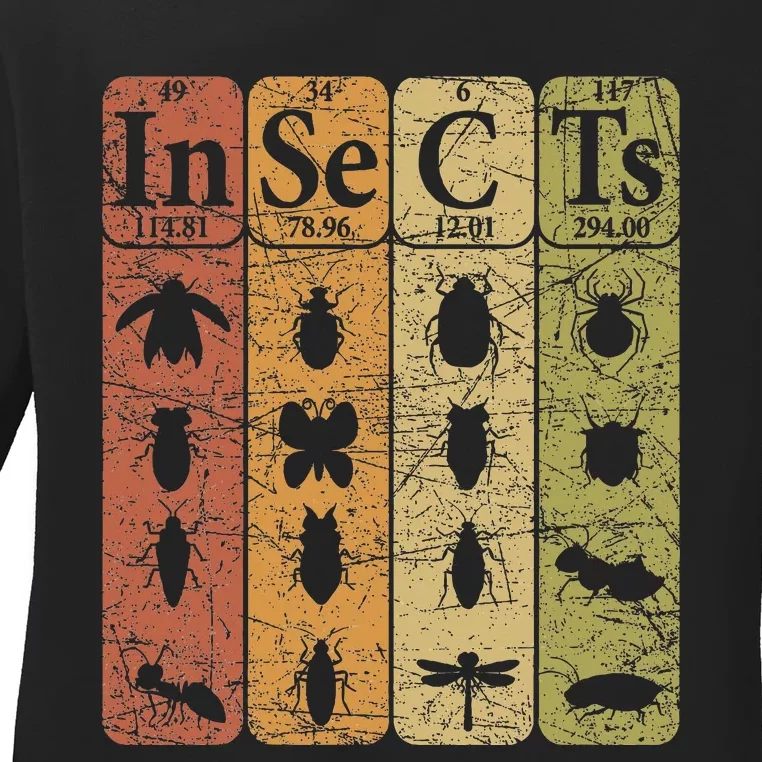 Insects Periodic Table Elements Entomologist Retro Bugs Ladies Long Sleeve Shirt