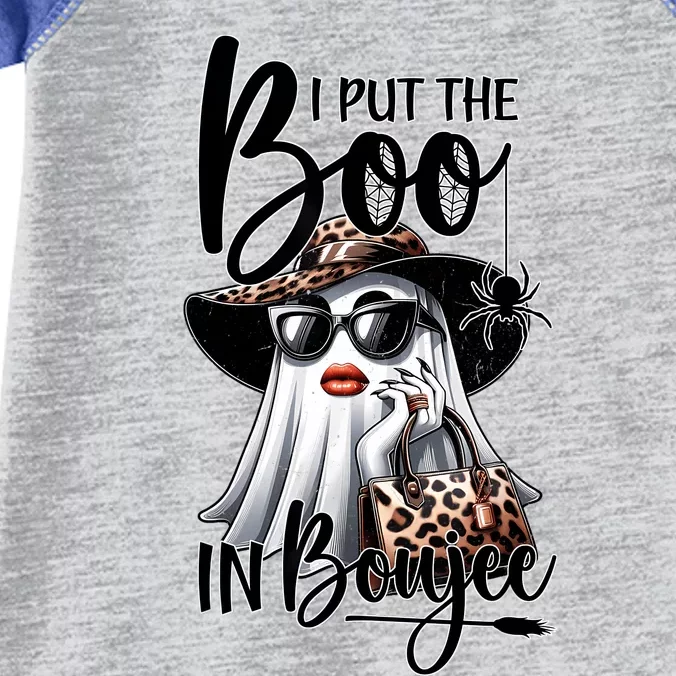 I Put The Boo In Boujee Halloween Cute Lady Ghost Girl Women Infant Baby Jersey Bodysuit