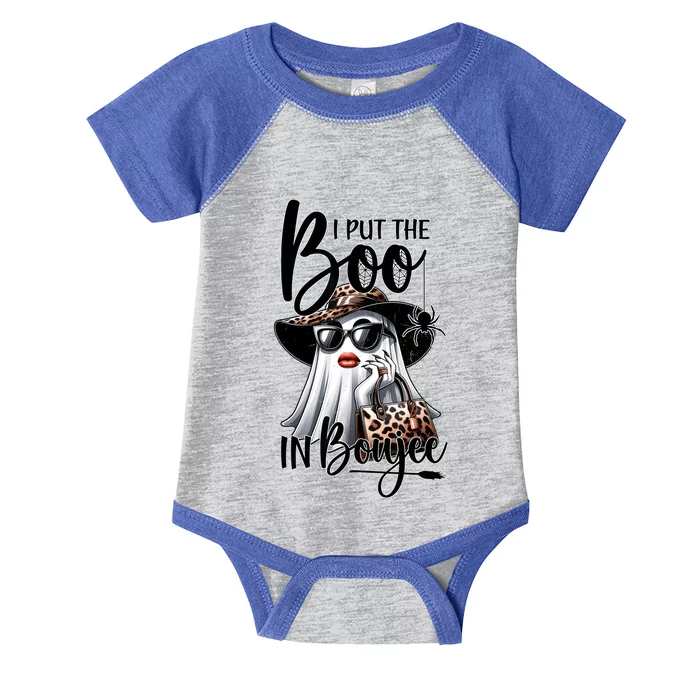 I Put The Boo In Boujee Halloween Cute Lady Ghost Girl Women Infant Baby Jersey Bodysuit