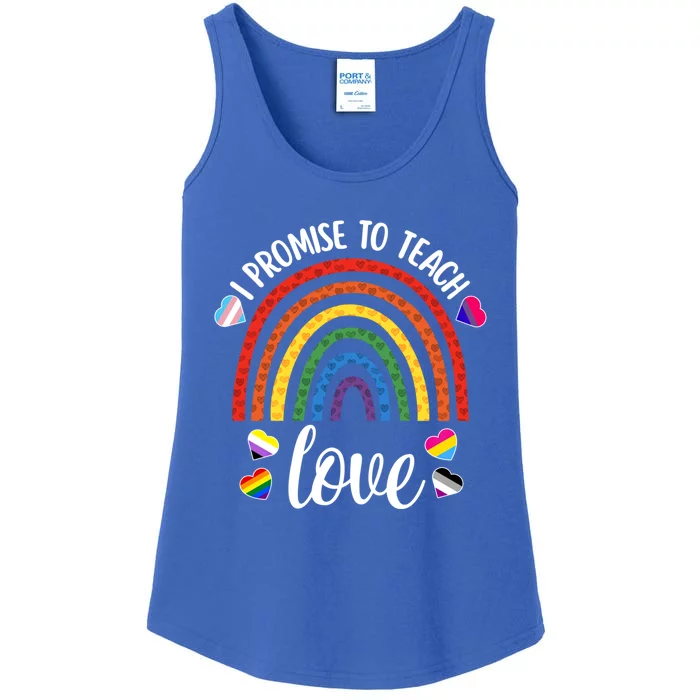 I Promise To Teach Love Cute Lgbtq Pride Proud Ally Teacher Gift Ladies Essential Tank