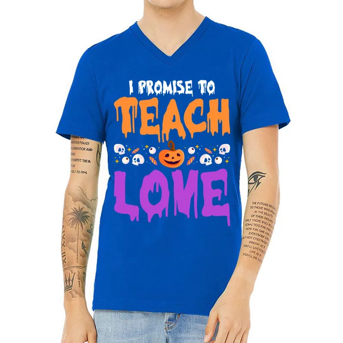 I Promise To Teach Love Lazy Halloween Costume Cool Teacher Gift V-Neck T-Shirt