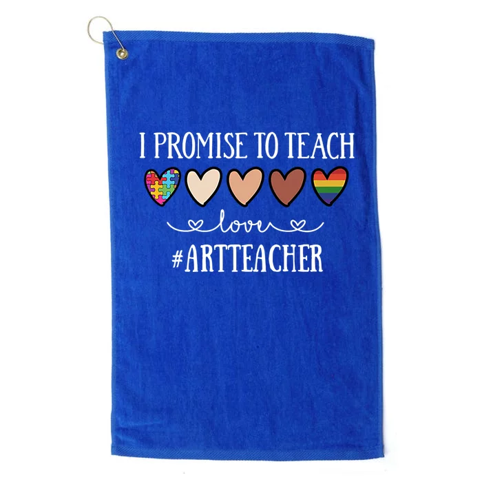 I Promise To Teach Love Art Teacher Heart Gift Platinum Collection Golf Towel