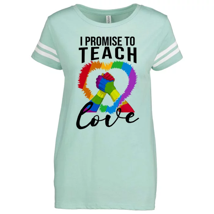 I Promise To Teach Love Proud Ally Teacher Lgbtq Pride Heart Cool Gift Enza Ladies Jersey Football T-Shirt