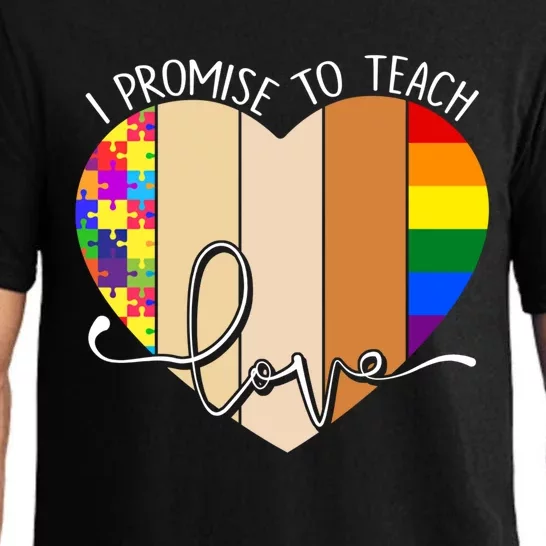 I Promise To Teach Love Puzzle Heart Lgbt Rainbow Gift Pajama Set