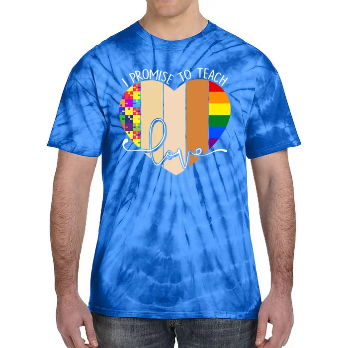 I Promise To Teach Love Puzzle Heart Lgbt Rainbow Gift Tie-Dye T-Shirt