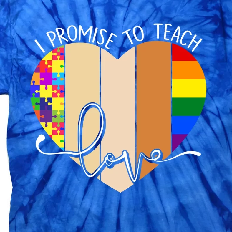 I Promise To Teach Love Puzzle Heart Lgbt Rainbow Gift Tie-Dye T-Shirt