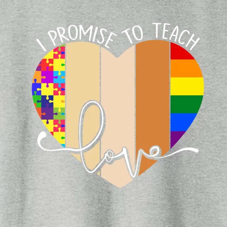 I Promise To Teach Love Puzzle Heart Lgbt Rainbow Gift Women's Crop Top Tee