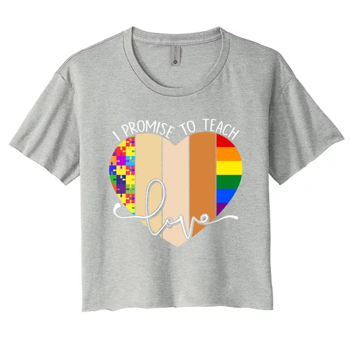 I Promise To Teach Love Puzzle Heart Lgbt Rainbow Gift Women's Crop Top Tee