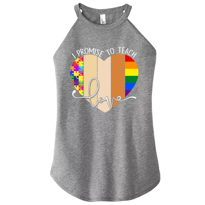 I Promise To Teach Love Puzzle Heart Lgbt Rainbow Gift Women’s Perfect Tri Rocker Tank