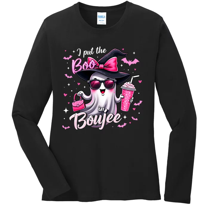 I Put The Boo In Boujee Spooky Halloween Ghost Pumpkin Ladies Long Sleeve Shirt