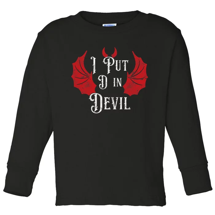 I Put The D In Devil Funny Halloween Matching Couple Toddler Long Sleeve Shirt