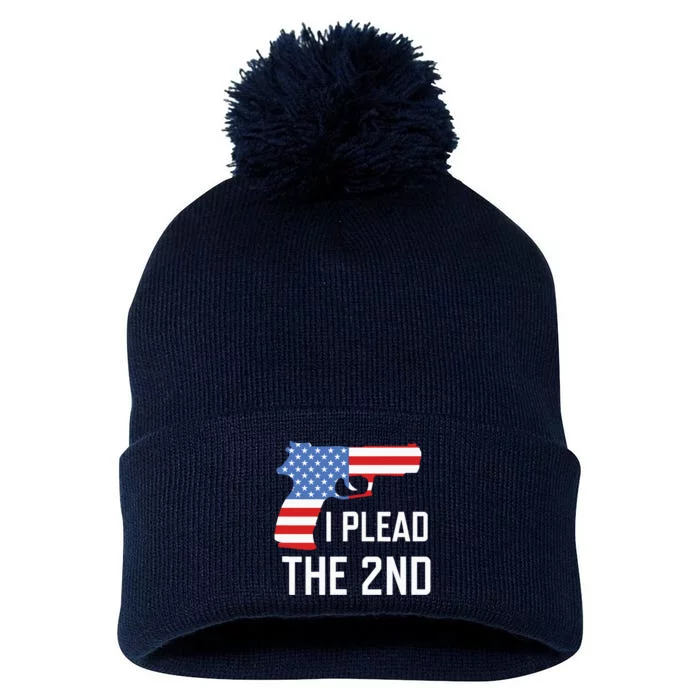 I Plead the 2nd Amendment USA Flag Pistol Gun Pom Pom 12in Knit Beanie