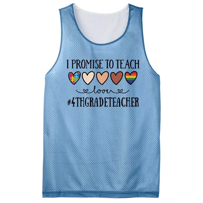 I Promise To Teach Love 4Th Grade Teacher Heart Cute Gift Mesh Reversible Basketball Jersey Tank