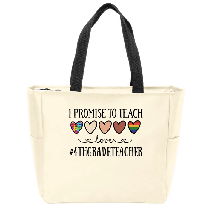 I Promise To Teach Love 4Th Grade Teacher Heart Cute Gift Zip Tote Bag