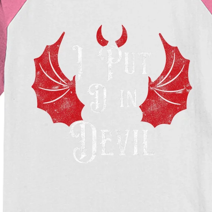 I Put The D In Devil Funny Halloween Matching Couple Kids Colorblock Raglan Jersey