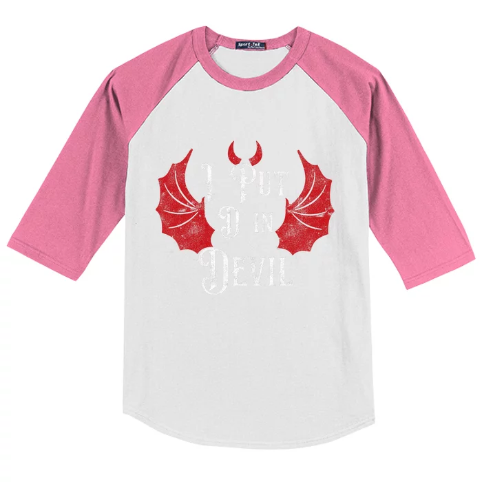 I Put The D In Devil Funny Halloween Matching Couple Kids Colorblock Raglan Jersey