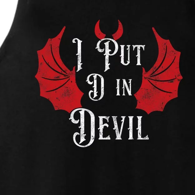 I Put The D In Devil Funny Halloween Matching Couple Ladies Tri-Blend Wicking Tank