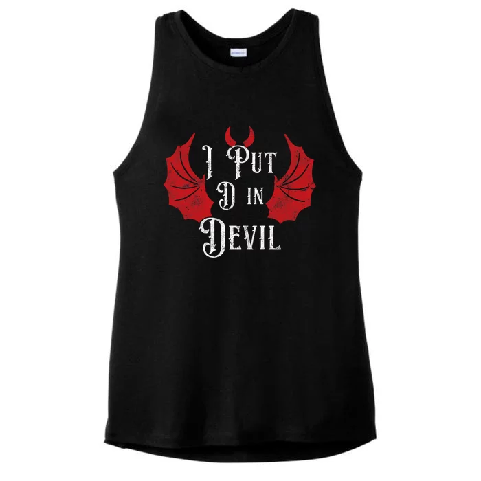 I Put The D In Devil Funny Halloween Matching Couple Ladies Tri-Blend Wicking Tank