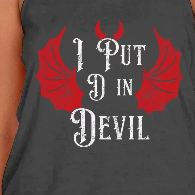 I Put The D In Devil Funny Halloween Matching Couple Women's Knotted Racerback Tank