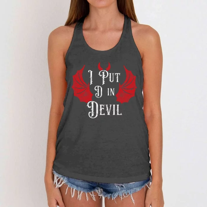 I Put The D In Devil Funny Halloween Matching Couple Women's Knotted Racerback Tank