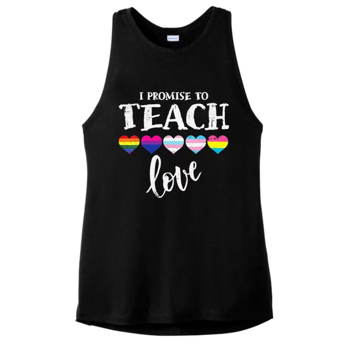 I Promise To Teach Love LGBT Q Pride Proud Ally Teacher Ladies Tri-Blend Wicking Tank