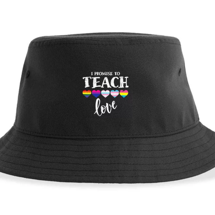 I Promise To Teach Love LGBT Q Pride Proud Ally Teacher Sustainable Bucket Hat