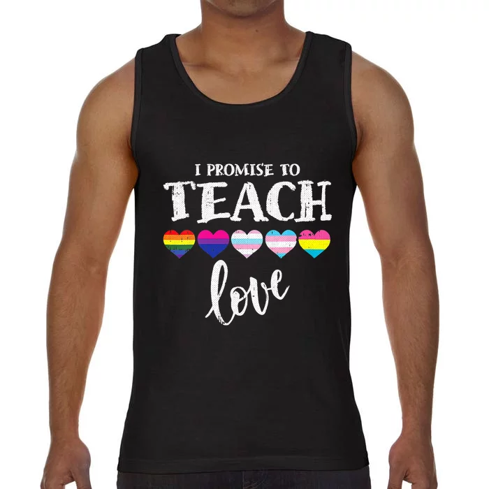 I Promise To Teach Love LGBT Q Pride Proud Ally Teacher Comfort Colors® Tank Top