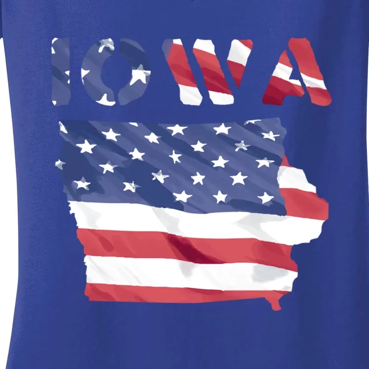 Iowa Proud United States America Patriot Flag Us Pride Funny Gift Women's V-Neck T-Shirt