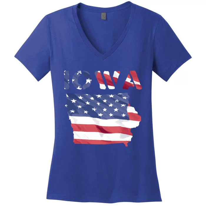 Iowa Proud United States America Patriot Flag Us Pride Funny Gift Women's V-Neck T-Shirt