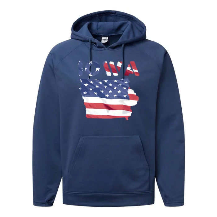 Iowa Proud United States America Patriot Flag Us Pride Funny Gift Performance Fleece Hoodie