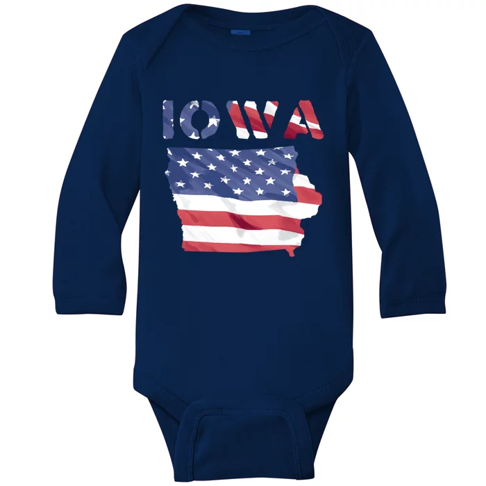 Iowa Proud United States America Patriot Flag Us Pride Funny Gift Baby Long Sleeve Bodysuit