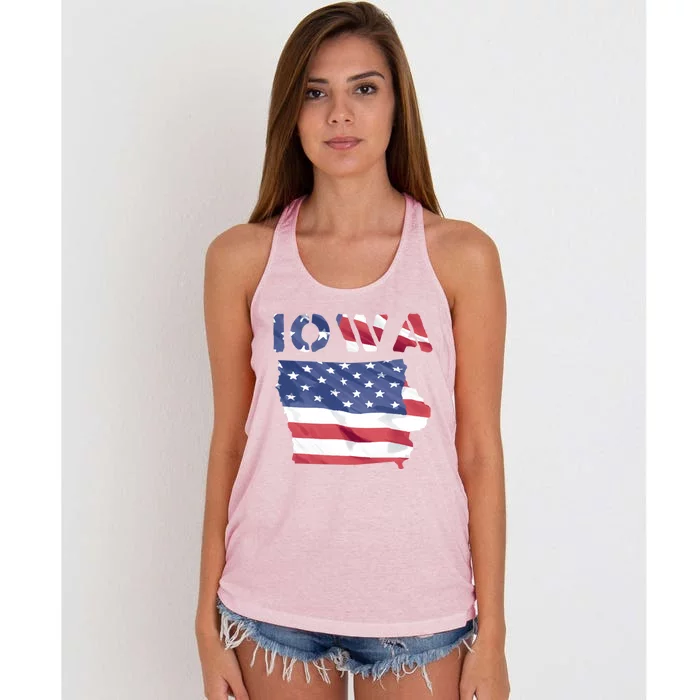 Iowa Proud United States America Patriot Flag Us Pride Funny Gift Women's Knotted Racerback Tank