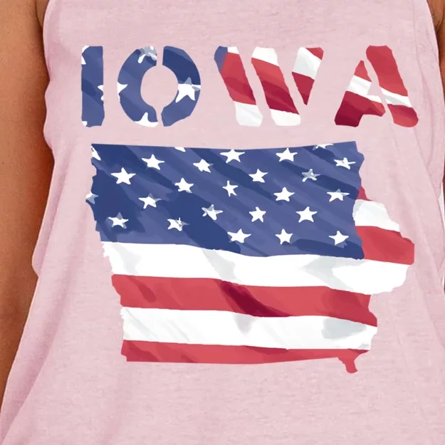 Iowa Proud United States America Patriot Flag Us Pride Funny Gift Women's Knotted Racerback Tank