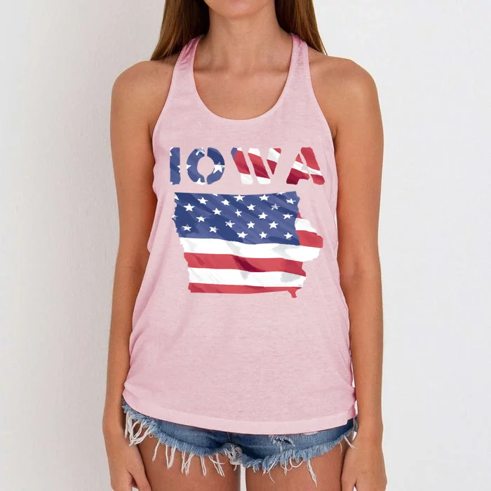 Iowa Proud United States America Patriot Flag Us Pride Funny Gift Women's Knotted Racerback Tank