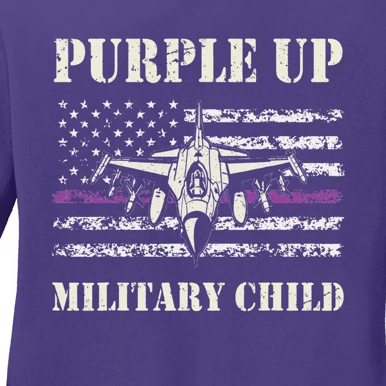 I Purple Up Month of Military Child Air Force US Flag Ladies Long Sleeve Shirt