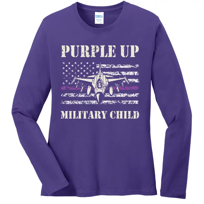 I Purple Up Month of Military Child Air Force US Flag Ladies Long Sleeve Shirt