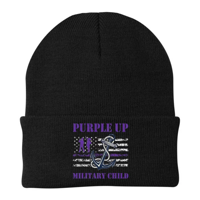 I Purple Up Month of Military Child Awareness Navy Flag Knit Cap Winter Beanie