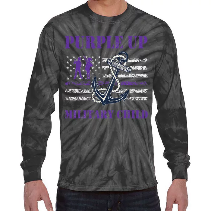 I Purple Up Month of Military Child Awareness Navy Flag Tie-Dye Long Sleeve Shirt