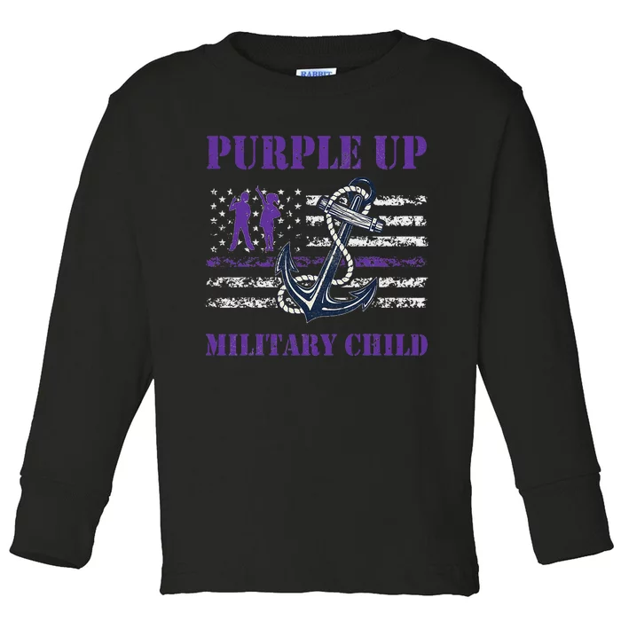 I Purple Up Month of Military Child Awareness Navy Flag Toddler Long Sleeve Shirt