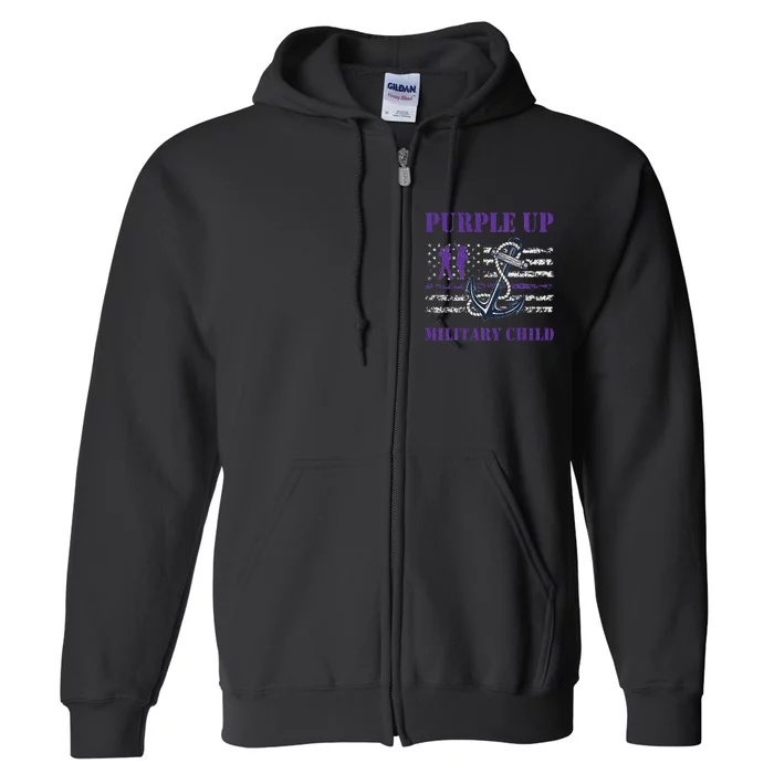 I Purple Up Month of Military Child Awareness Navy Flag Full Zip Hoodie