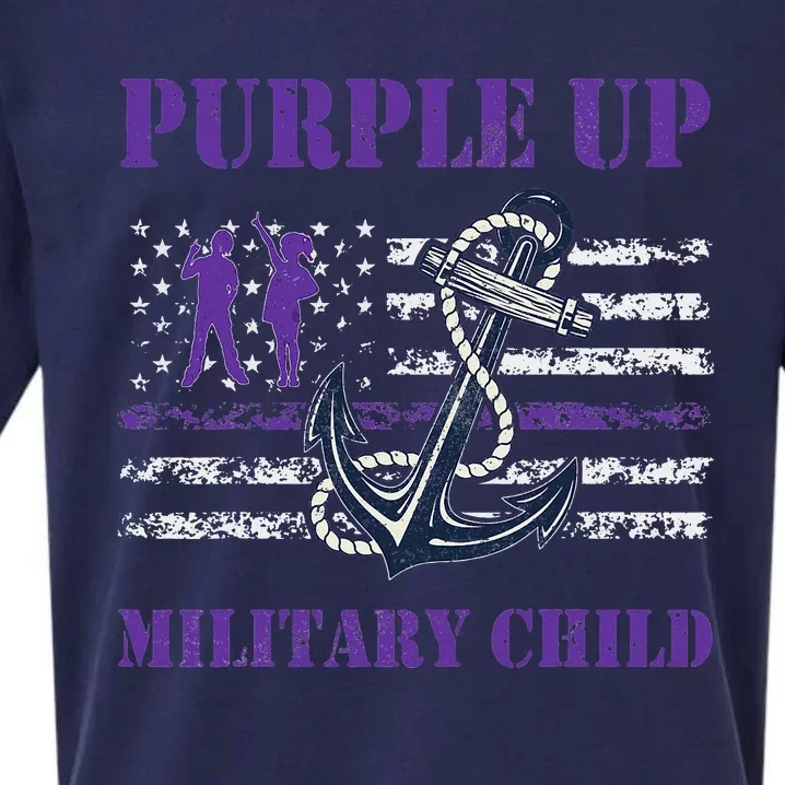 I Purple Up Month of Military Child Awareness Navy Flag Sueded Cloud Jersey T-Shirt