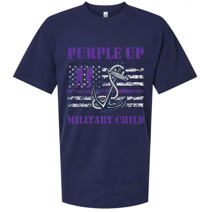 I Purple Up Month of Military Child Awareness Navy Flag Sueded Cloud Jersey T-Shirt