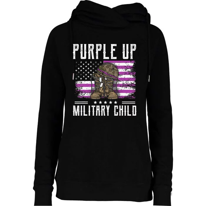 I Purple Up Month of Military Child Boots US Flag Womens Funnel Neck Pullover Hood