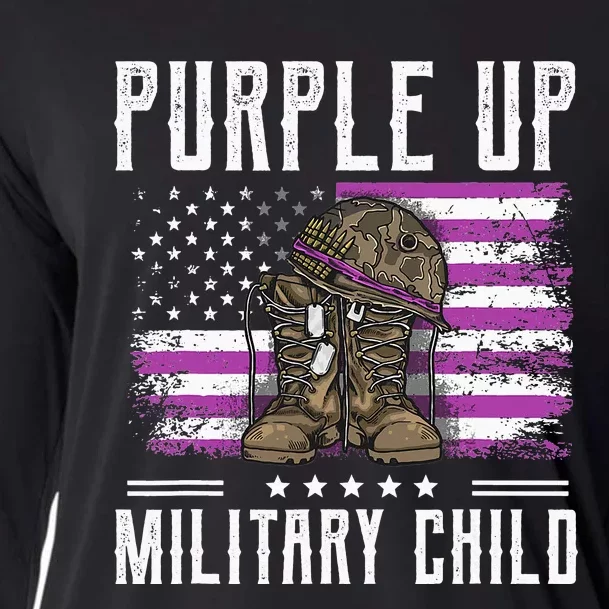 I Purple Up Month of Military Child Boots US Flag Cooling Performance Long Sleeve Crew