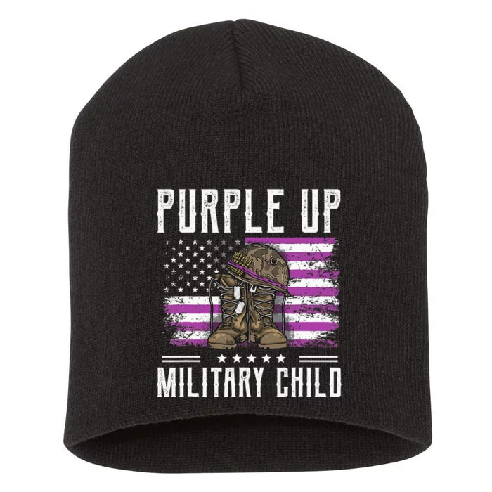 I Purple Up Month of Military Child Boots US Flag Short Acrylic Beanie