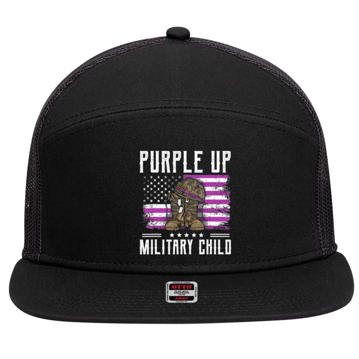 I Purple Up Month of Military Child Boots US Flag 7 Panel Mesh Trucker Snapback Hat